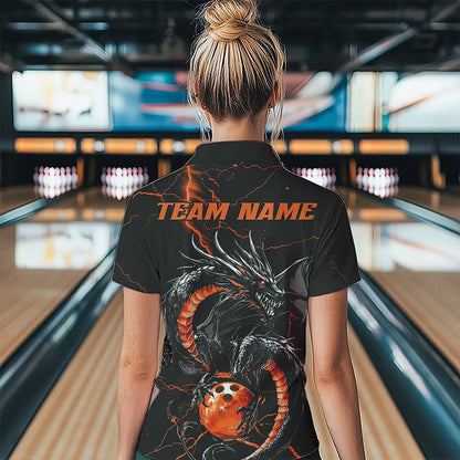 Black And Red Custom Dragon Bowling Womens Polo Shirt, Dragon Bowling League Shirts Outfits IPHW8686