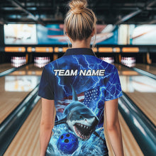 Load image into Gallery viewer, Custom Blue Lightning Patriotic Shark Bowling Women Quarter-Zip Shirt US Flag Bowling Shirt IPHW8943