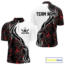 Load image into Gallery viewer, Custom Black And Red Flame Bowling Team Shirts, Bowling League Shirt Men Bowling Jersey IPHW10543