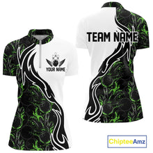 Load image into Gallery viewer, Custom Black And Green Flame Bowling Team Shirts, Bowling League Shirt Women Jersey IPHW10547