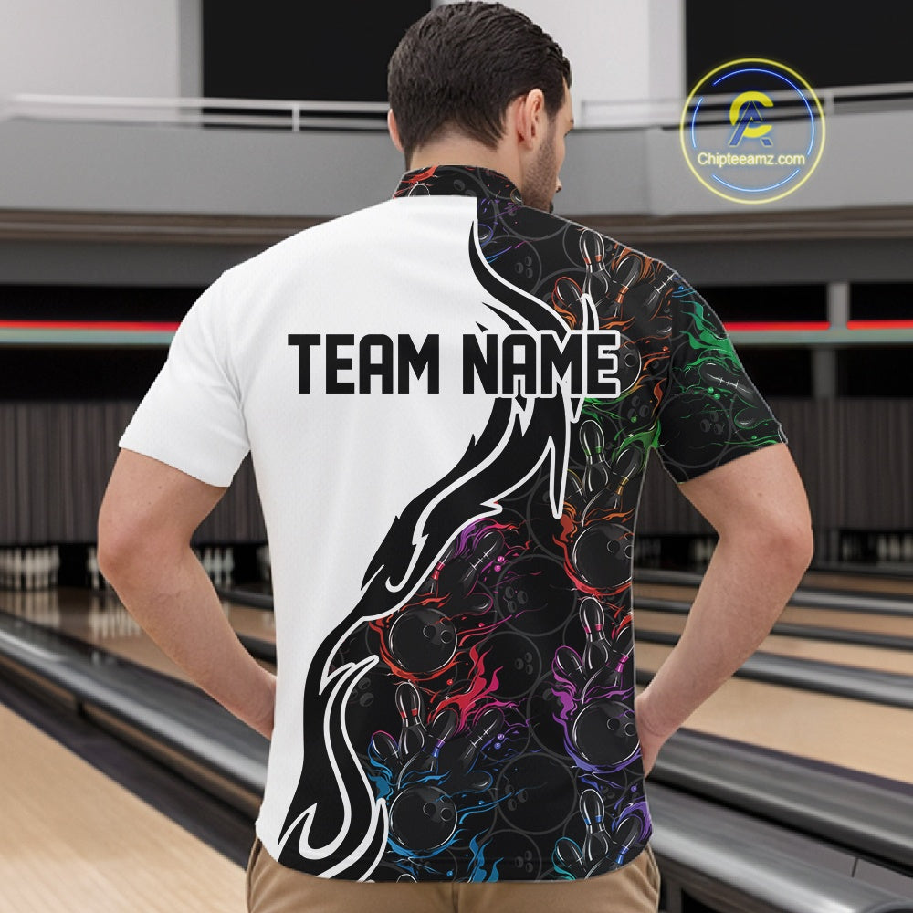 Custom Colorful Flame Bowling Team Shirts, Bowling League Shirt Men Bowling Jersey IPHW10548