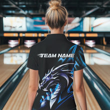 Load image into Gallery viewer, Custom Black And Blue Flame Dragon Bowling Women Quarter-Zip Shirts, Bowling League Shirt IPHW8702