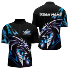 Load image into Gallery viewer, Custom Black And Blue Flame Dragon Bowling Quarter-Zip Shirts For Men, Dragon Bowling League Shirt IPHW8702