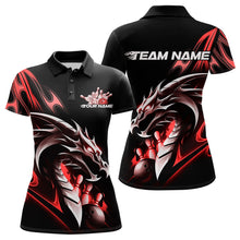 Load image into Gallery viewer, Custom Black And Red Flame Dragon Bowling Polo Shirt For Women, Dragon Bowling League Shirt IPHW8703