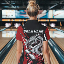 Load image into Gallery viewer, Custom Black And Red Flame Dragon Bowling Jerseys, Dragon Women Bowling Team Polo Shirts IPHW8710