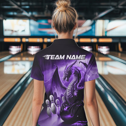Custom Purple Lightning Dragon Bowling Women Quarter-Zip Shirt, Bowling Team Uniform IPHW8951