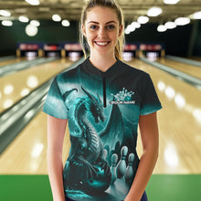 Load image into Gallery viewer, Custom Turquoise Blue Lightning Dragon Bowling Women Quarter-Zip Shirt, Team Uniform IPHW8953