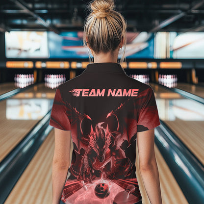 Custom Black And Red Dragon Bowling Jerseys, Dragon Bowling Team Women Quarter-Zip Shirts IPHW8955