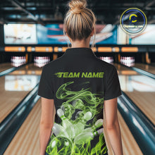 Load image into Gallery viewer, Custom Green Skull Smoke Bowling Team Women Polo Shirts, Halloween Bowling Outfit IPHW9773