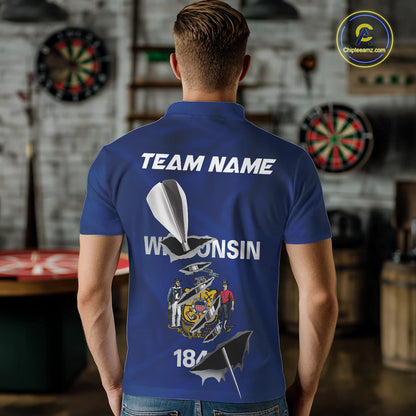 Custom Wisconsin State Flag Silver Dart Steel Tip Dart Men Polo Shirt, Dart Team Jerseys IPHW10560