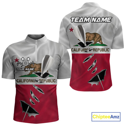 Custom California State Flag Silver Dart Steel Tip Dart Men Quarter-Zip Shirt, Dart Team Jerseys IPHW10561