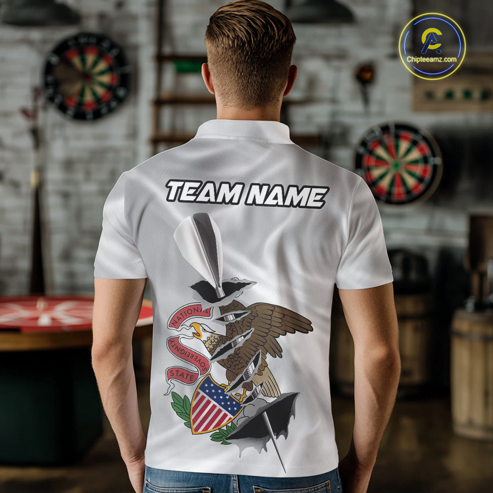 Custom Illinois State Flag Silver Dart Steel Tip Dart Men Polo Shirt, Dart Team Jerseys IPHW10565