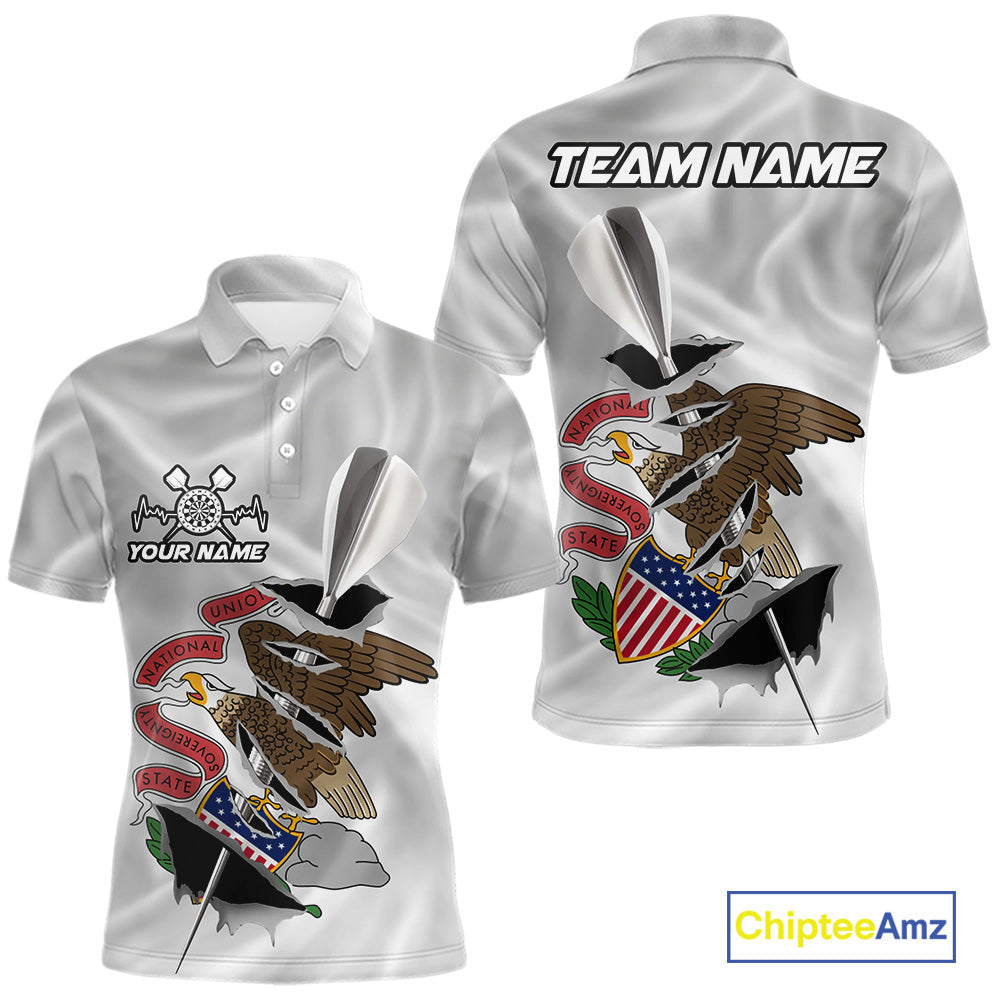 Custom Illinois State Flag Silver Dart Steel Tip Dart Men Polo Shirt, Dart Team Jerseys IPHW10565