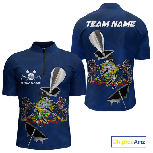 Custom Pennsylvania State Flag Silver Dart Steel Tip Dart Men Quarter-Zip Shirt, Darts Jerseys IPHW10566