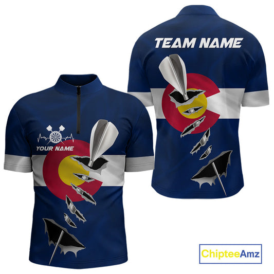 Custom Colorado State Flag Silver Dart Steel Tip Dart Men Quarter-Zip Shirt, Dart Team Jerseys IPHW10568