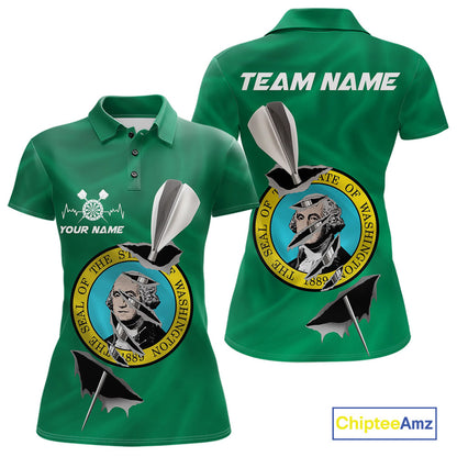 Custom Washington State Flag Silver Dart Steel Tip Dart Women Polo Shirt, Dart Team Jerseys IPHW10569