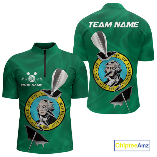 Custom Washington State Flag Silver Dart Steel Tip Dart Men Quarter-Zip Shirt, Dart Team Jerseys IPHW10569