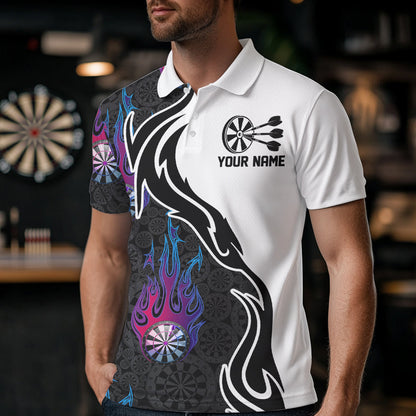 Blue And Purple Flame Dartboad Custom Dart Polo Shirts For Men, Dart Tournament Team Shirt IPHW8499