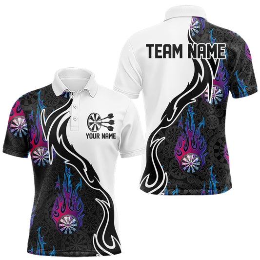 Blue And Purple Flame Dartboad Custom Dart Polo Shirts For Men, Dart Tournament Team Shirt IPHW8499