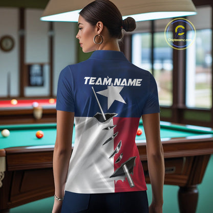 Custom Texas State Flag Silver Billiard Cue Patriotic Billiard 8 Ball Shirts For Women IPHW10587