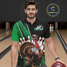 Load image into Gallery viewer, Black And Green Custom Funny Turkey Bowling Men Shirts, Bowling League Team Shirt IPHW10801