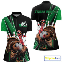 Load image into Gallery viewer, Black And Green Custom Funny Turkey Bowling Women Shirts, Bowling League Team Shirt IPHW10801