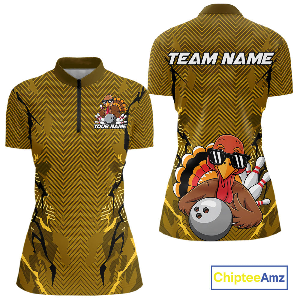 Yellow Custom Funny Turkey Bowling Jerseys, Bowling Team League Shirt Women Outfit IPHW10810