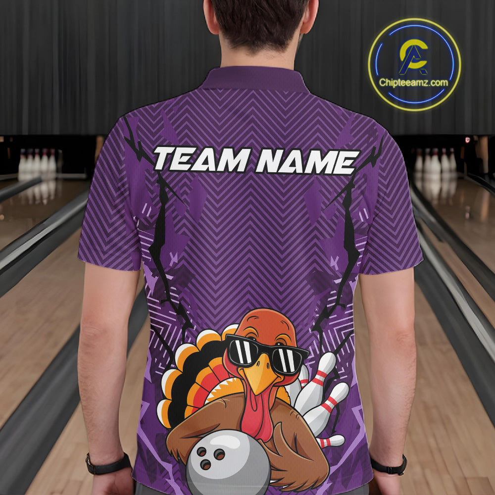 Purple Custom Funny Turkey Bowling Jerseys, Bowling Team League Shirt Men Bowlers Outfit IPHW10811