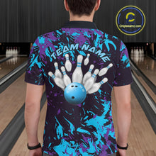 Load image into Gallery viewer, Custom Blue And Purple Camo Men Bowling League Shirt, Bowlers Jerseys Tournament Outfit IPHW10618