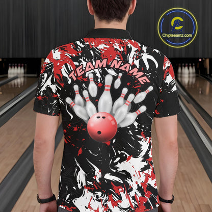 Custom Black, Red And White Camo Men Bowling League Shirt, Bowlers Jerseys Outfits IPHW10619
