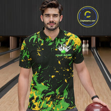Load image into Gallery viewer, Custom Green And Yellow Camo Men Bowling League Shirt, Bowlers Jerseys Tournament Outfit IPHW10620