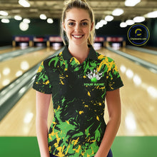 Load image into Gallery viewer, Custom Green And Yellow Camo Women Bowling League Shirt, Bowlers Jerseys Tournament Outfit IPHW10620