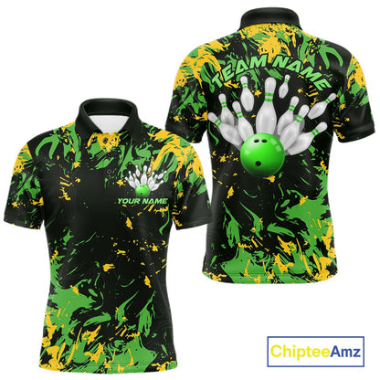 Custom Green And Yellow Camo Men Bowling League Shirt, Bowlers Jerseys Tournament Outfit IPHW10620