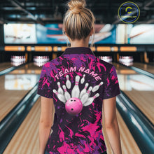 Load image into Gallery viewer, Custom Purple And Pink Camo Women Bowling League Shirt, Bowlers Jersey Tournament Outfit IPHW10621