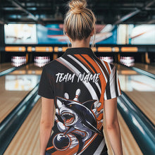 Load image into Gallery viewer, Custom Black And Orange Shark Bowling Women Quarter-Zip Shirts,  Shark Bowling Team Jerseys IPHW8723