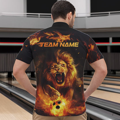 Custom Fire Flame Lion Bowling Quarter-Zip Shirts For Men, Bowling League Shirt Team Uniform IPHW8980
