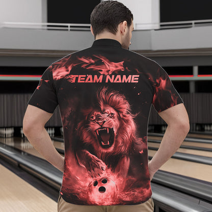 Custom Red Flame Lion Bowling Quarter-Zip Shirts For Men, Bowling League Shirt Team Uniform IPHW8981