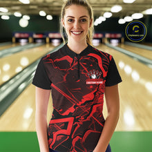 Load image into Gallery viewer, Custom Black And Red Lightning Crack Modern Bowling Team Quarter-Zip Shirt For Women IPHW11097