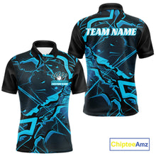 Load image into Gallery viewer, Custom Black And Blue Lightning Crack Modern Bowling Team Polo Shirt For Men And Women IPHW11098