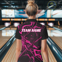 Load image into Gallery viewer, Custom Black And Pink Lightning Crack Modern Bowling Team Polo Shirt For Women And Women IPHW11099
