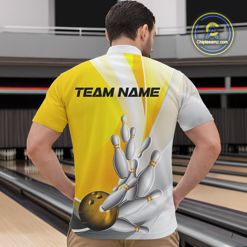 Custom Gold Bowling Quarter-Zip Shirts For Men, Bowling Team Shirt Bowlers Outfit IPHW9230