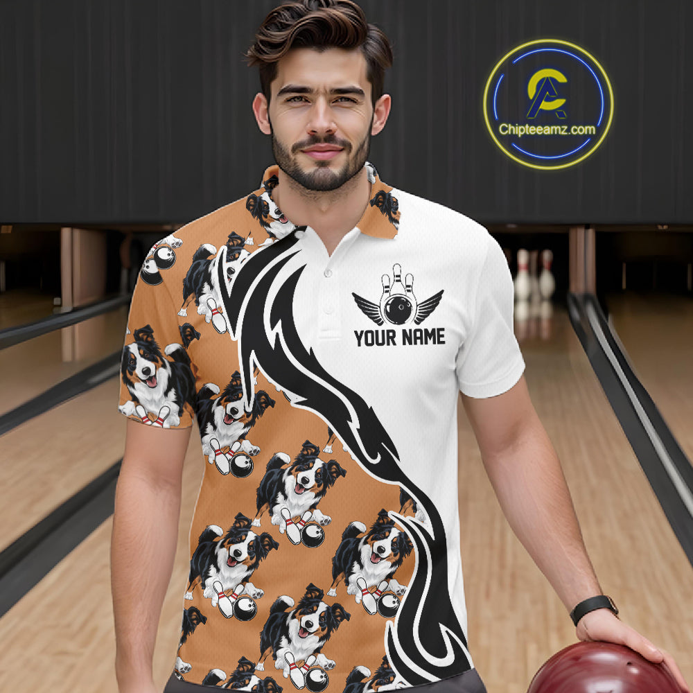 Custom Funny Border Collie Dog Men Bowling Team Shirt, Dog Lovers Bowling Uniform IPHW10322