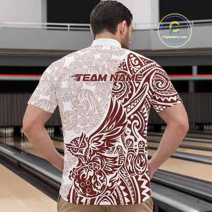 Custom Red Brown Tribal Tattoo Pattern Polynesian Owl Bowling Men Quarter-Zip Shirts IPHW10335