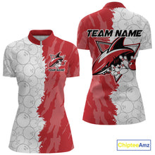 Load image into Gallery viewer, Custom White And Red Shark Bowling Women Quarter-Zip Shirts, Shark Bowling League Shirt IPHW8994