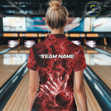 Load image into Gallery viewer, Custom Red Fire Flame Bowling Women Quarter-Zip Tournament Shirt, Team Bowling Jerseys IPHW11103