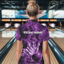 Load image into Gallery viewer, Custom Purple Fire Flame Bowling Women Polo Tournament Shirt, Team Bowling Jerseys IPHW11105