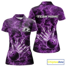 Load image into Gallery viewer, Custom Purple Fire Flame Bowling Women Polo Tournament Shirt, Team Bowling Jerseys IPHW11105