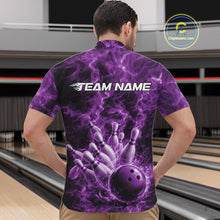 Load image into Gallery viewer, Custom Purple Fire Flame Bowling Men Quarter-Zip Tournament Shirt, Team Bowling Jerseys IPHW11105