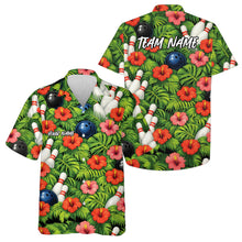Load image into Gallery viewer, Custom Tropical Leaves And Hibiscus Flower Hawaiian Bowling Shirts For Men And Women IPHW10827