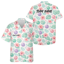 Load image into Gallery viewer, Custom Pastle Summer Tropical Leaves And Hibiscus Flower Hawaiian Bowling Team Shirts IPHW10831